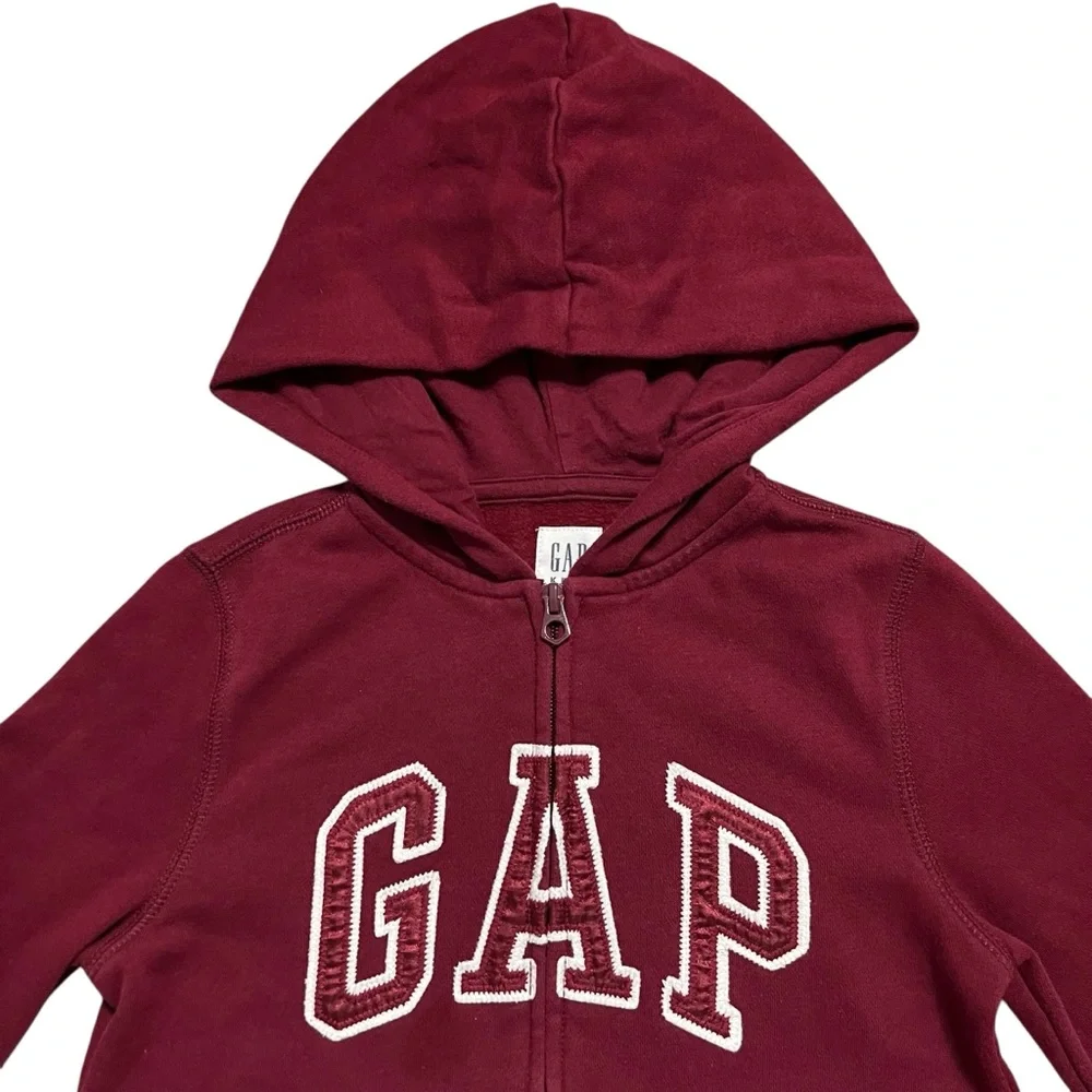 GAP Kids 6-7Y Maroon & Navy Stripe Logo Zipper Hoodie